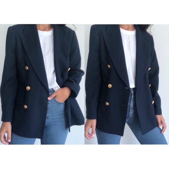 Talbots Jackets & Blazers - Talbots (Vintage) Double Breasted Classic Wool Blazer in Navy Size 18